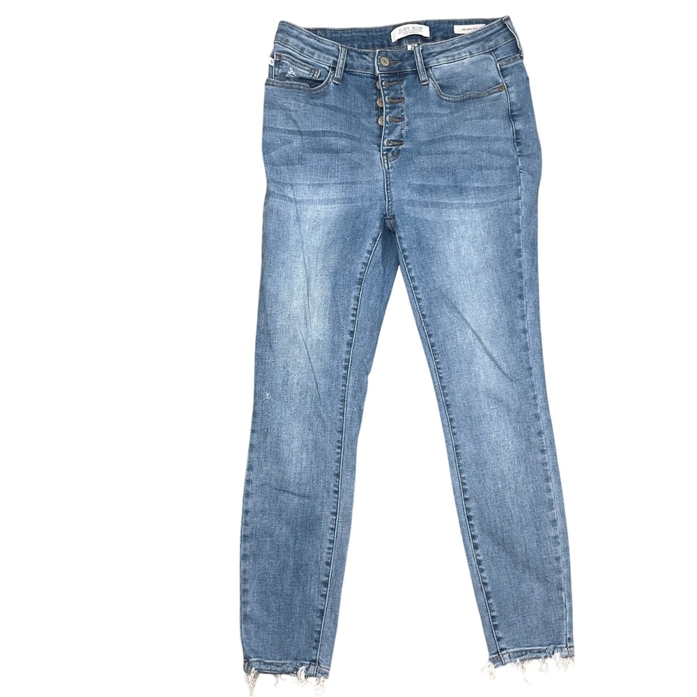 Judy Blue Skinny Jeans Womens 29 Blue JB88279LT High Rise Button Fly Raw Hem